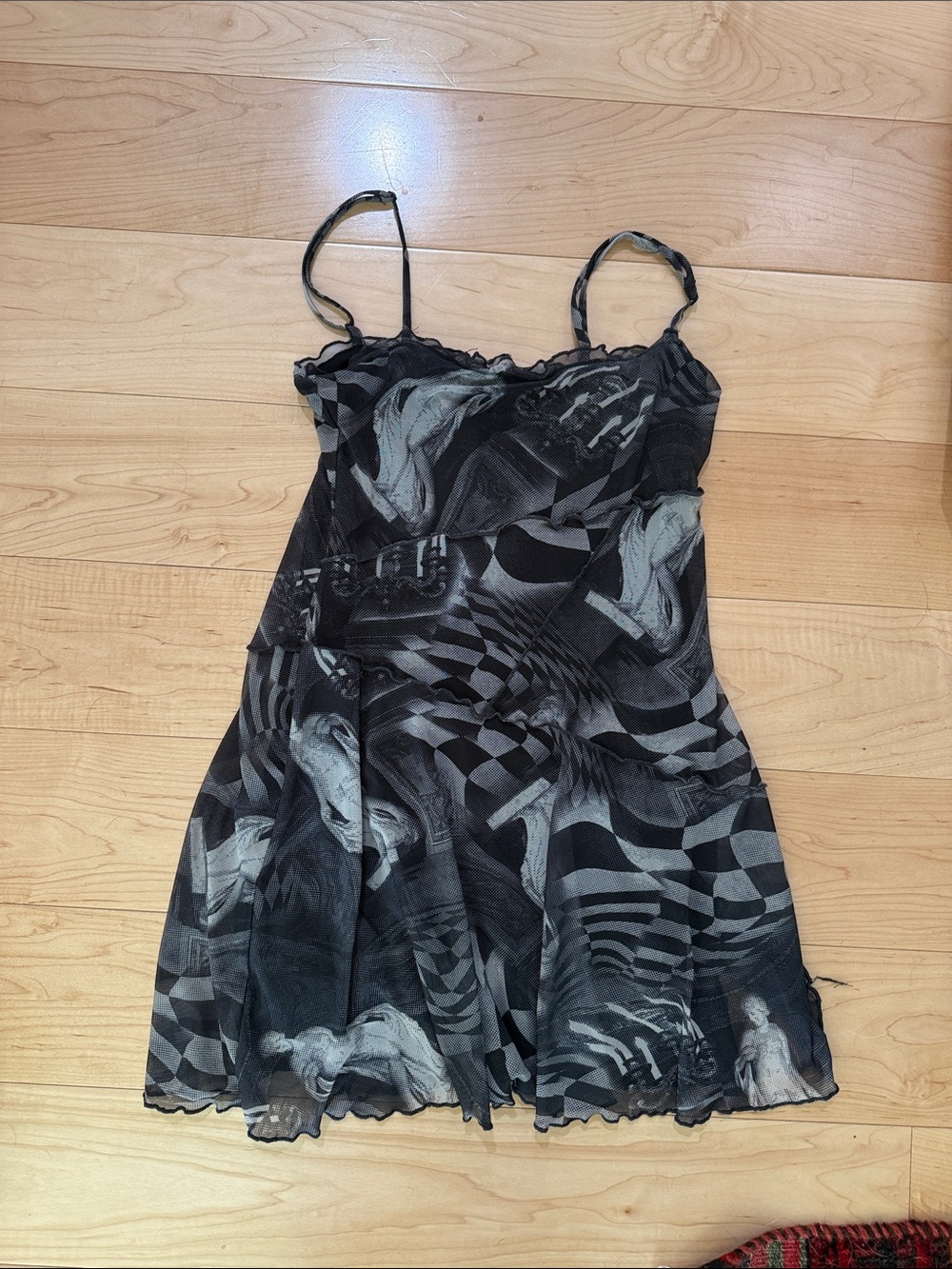 Urban Outfitters Black & Gray Abstract Print Spaghetti Strap Dress